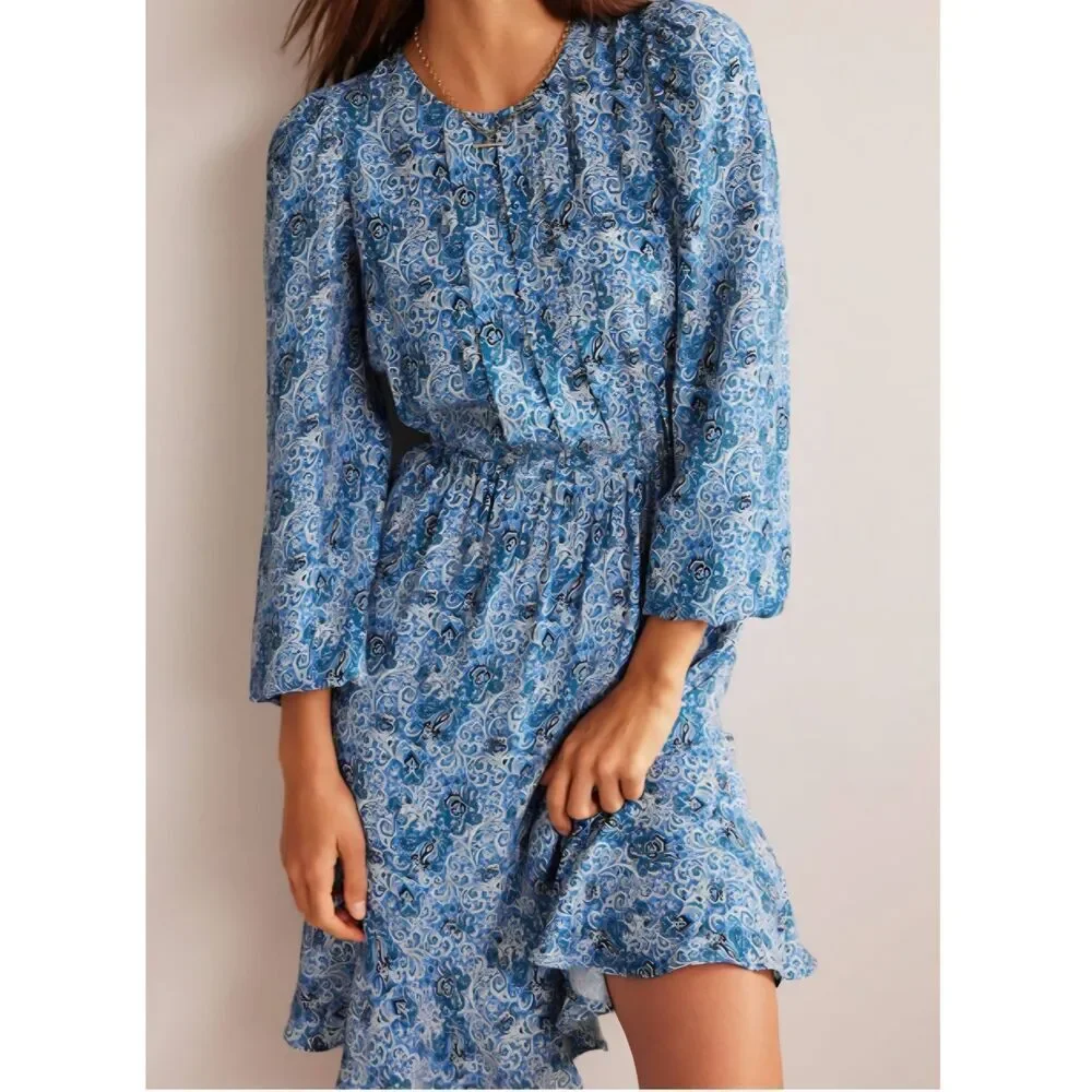 Boden Pleated Peplum Mini Dress in blue sz 4R